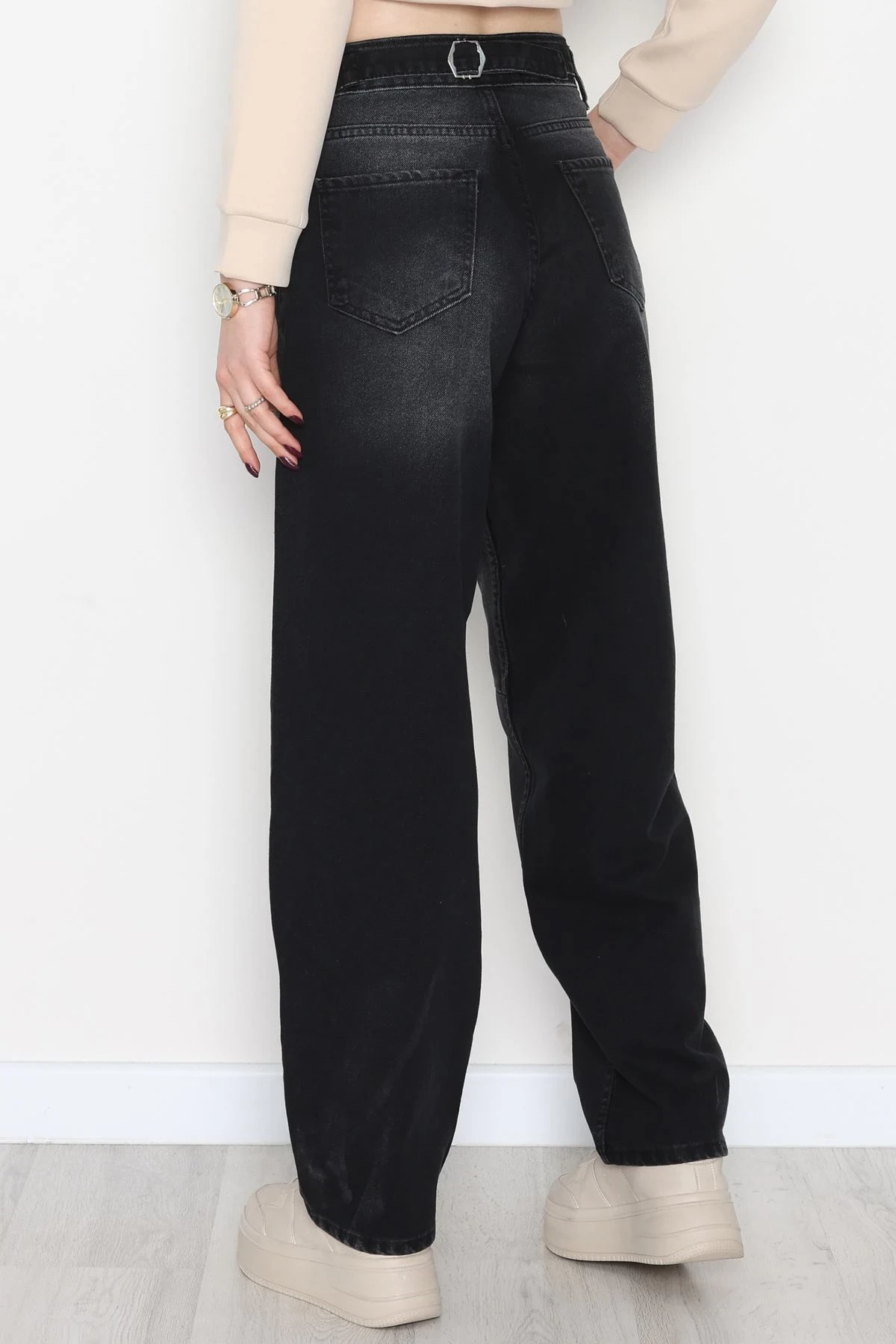 Arkası Tokalı Baggy Kot Pantolon Füme - 31712.2059.