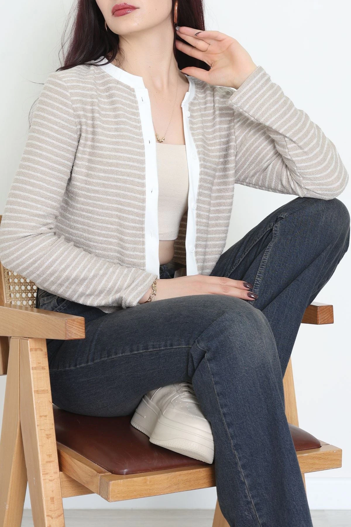 Düğmeli Hırka Krem - 31835.2131.