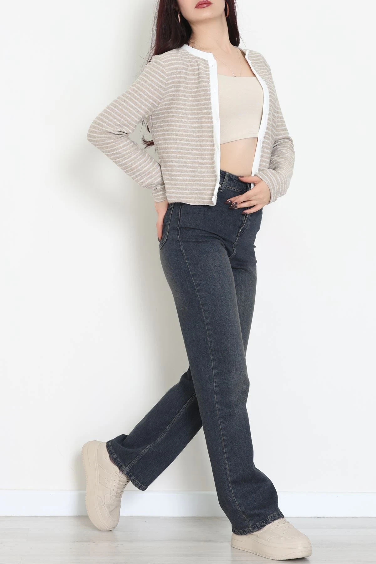 Düğmeli Hırka Krem - 31835.2131.