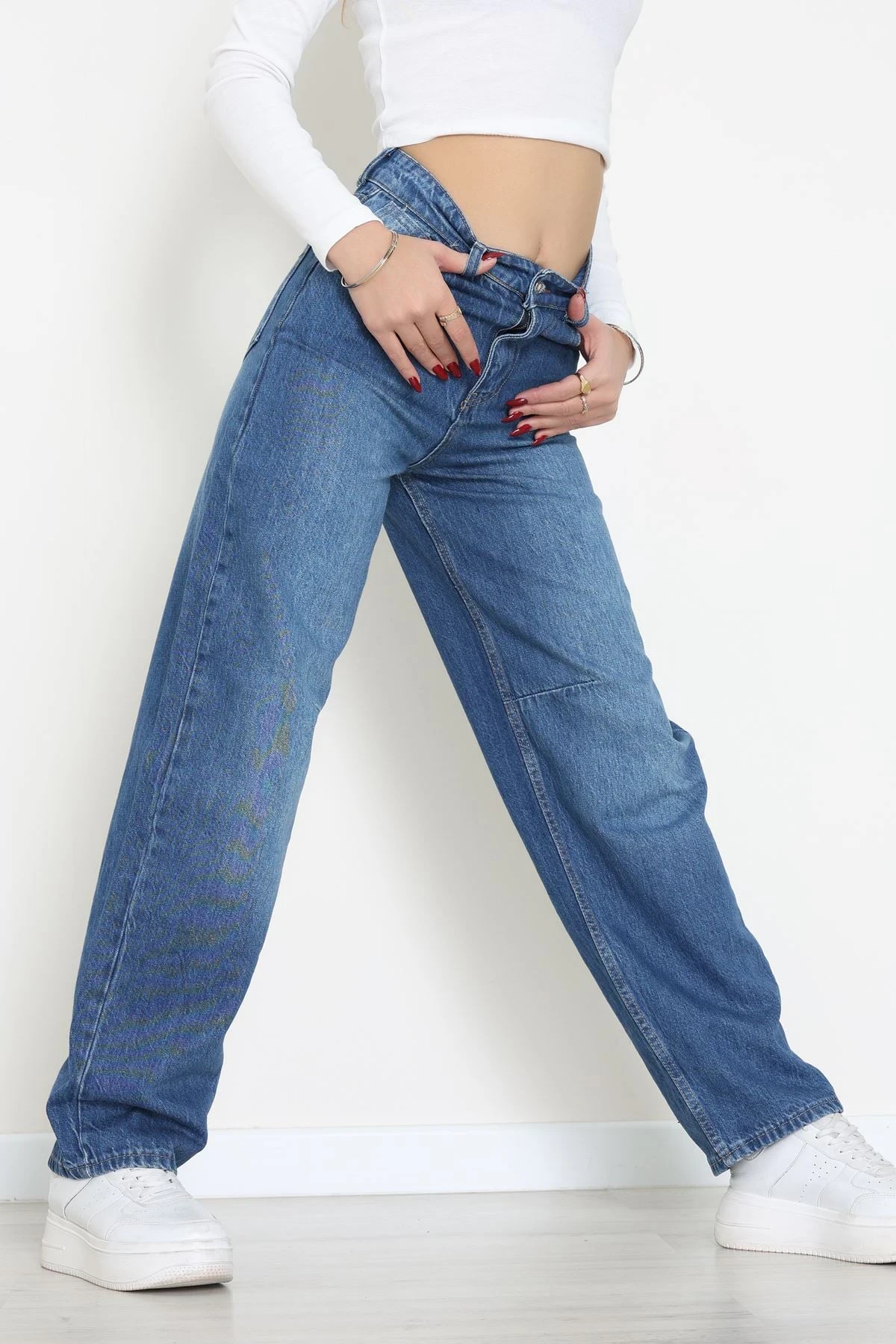 Arkası Tokalı Baggy Kot Pantolon Mavi - 31895.1606.