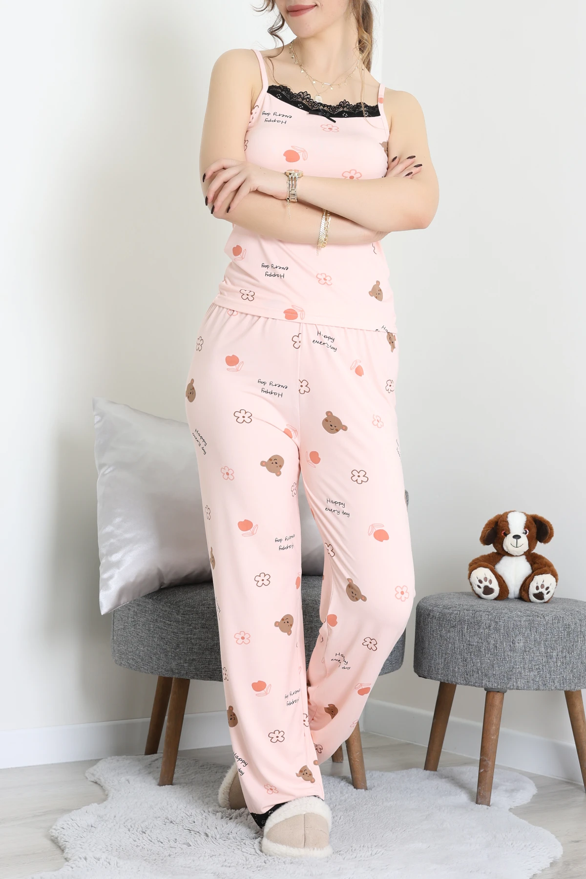 Milan İp Askılı Pijama Takımı Pudra - 320.1287.