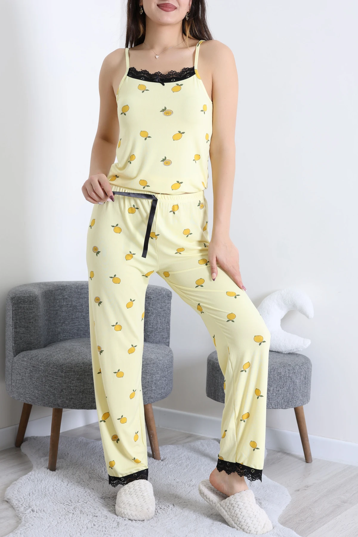 Milan İp Askılı Pijama Takımı Sarılimon - 320.1287.