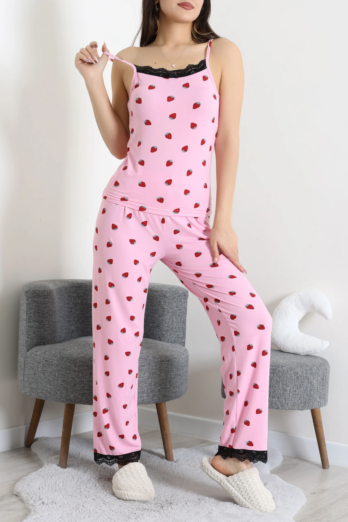 Milan İp Askılı Pijama Takımı Pembeçilek - 320.1287.