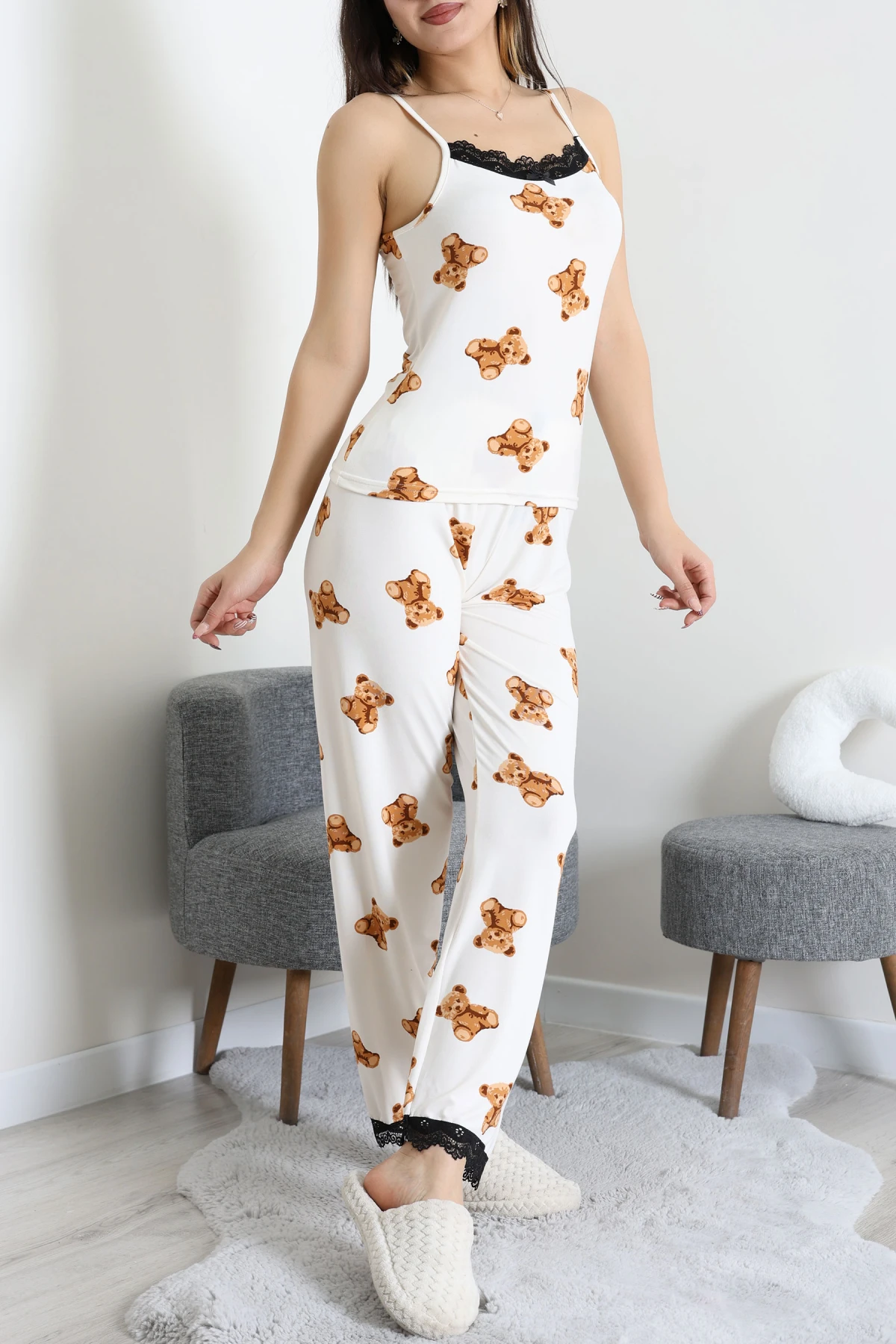 Milan İp Askılı Pijama Takımı Krembej - 320.1287.