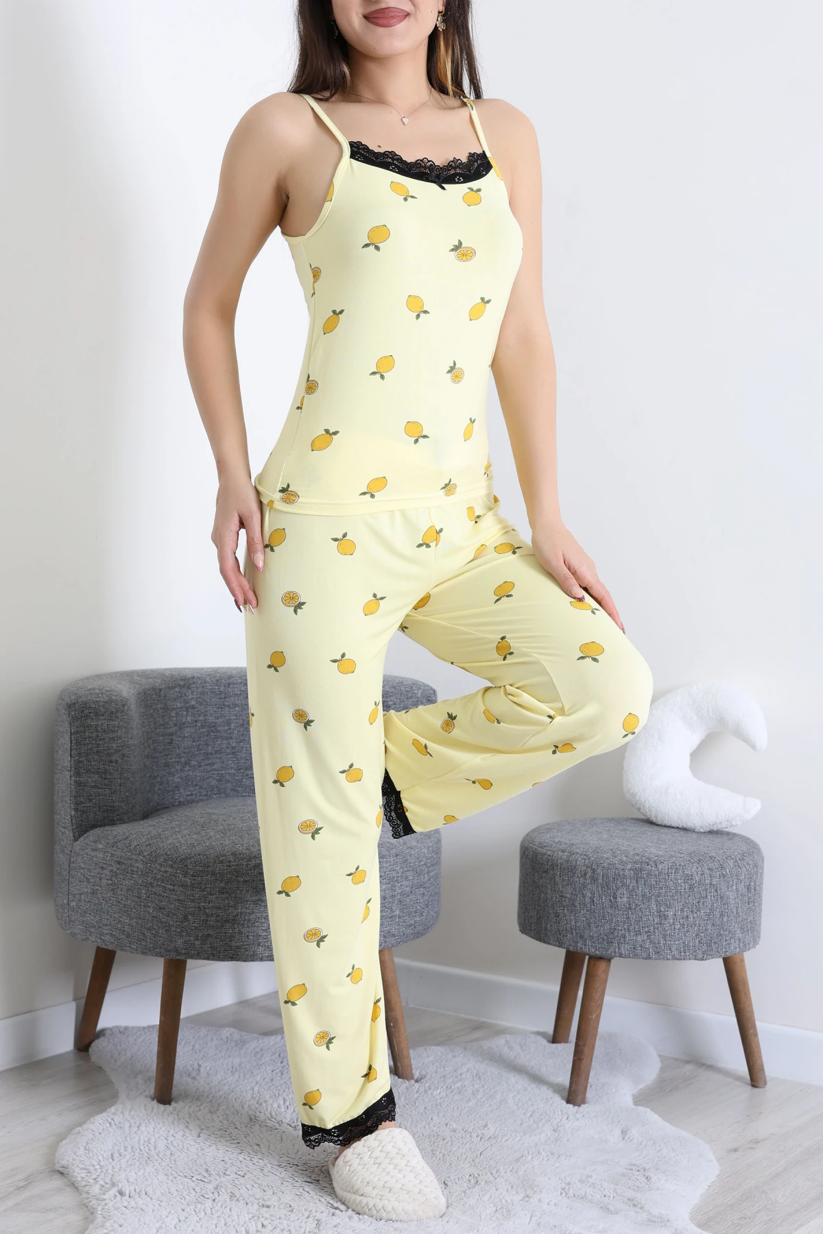 Milan İp Askılı Pijama Takımı Sarılimon - 320.1287.