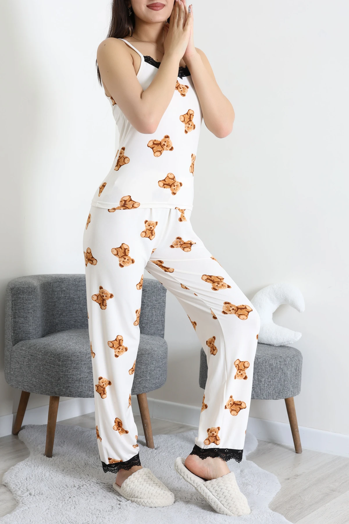 Milan İp Askılı Pijama Takımı Krembej - 320.1287.