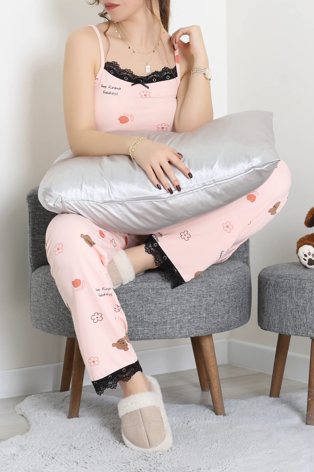 Milan İp Askılı Pijama Takımı Pudra - 320.1287.