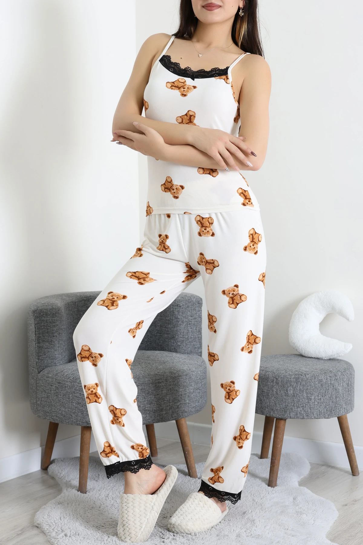 Milan İp Askılı Pijama Takımı Krembej - 320.1287.