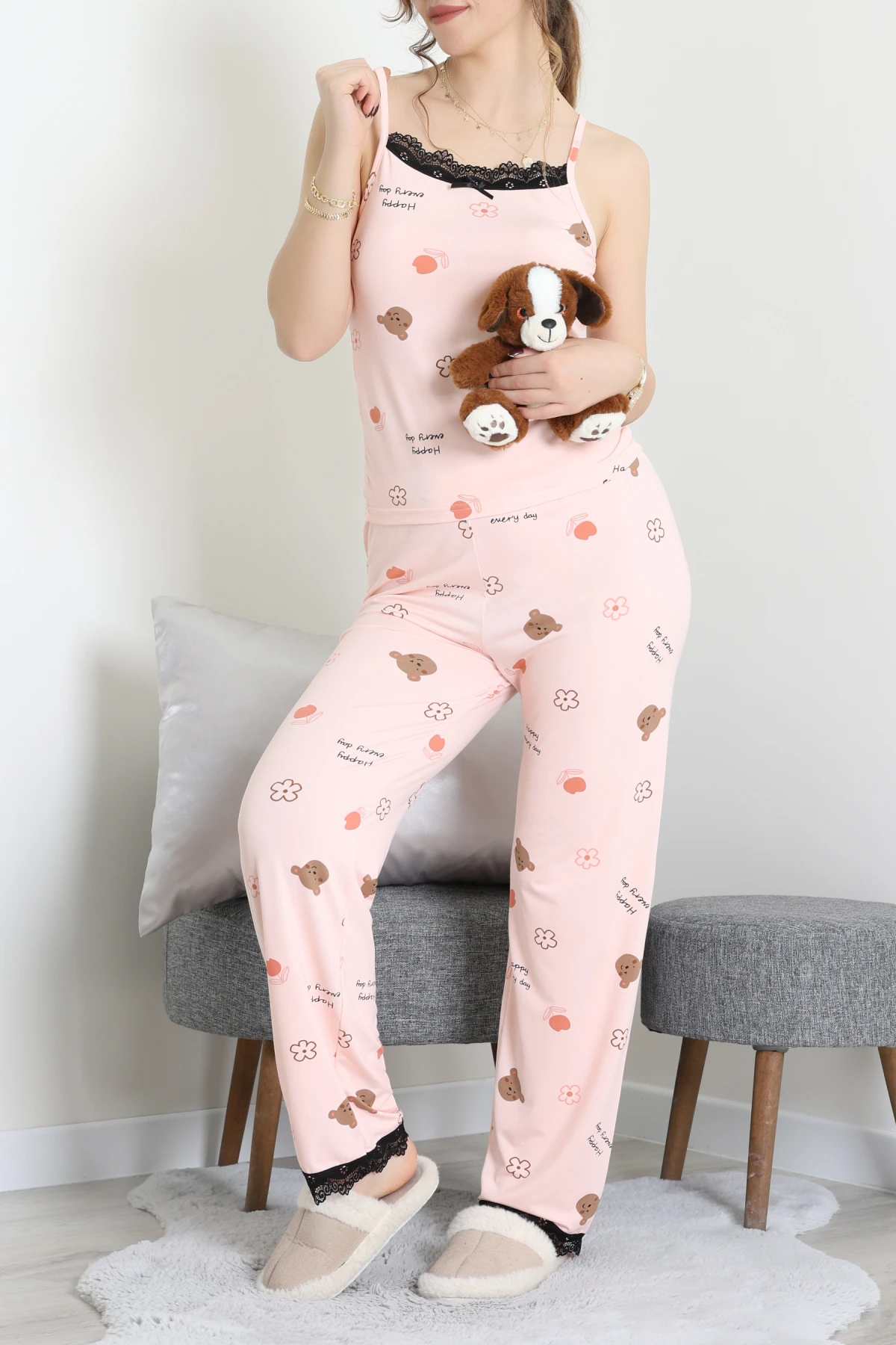 Milan İp Askılı Pijama Takımı Pudra - 320.1287.