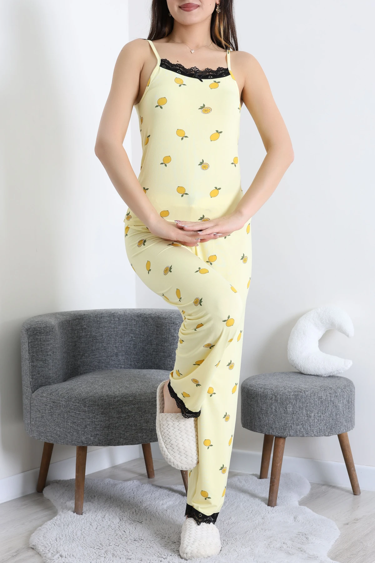 Milan İp Askılı Pijama Takımı Sarılimon - 320.1287.