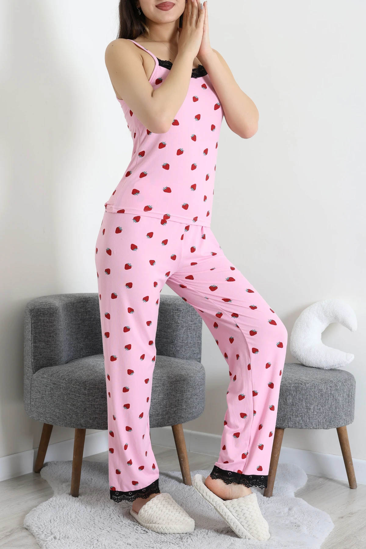 Milan İp Askılı Pijama Takımı Pembeçilek - 320.1287.