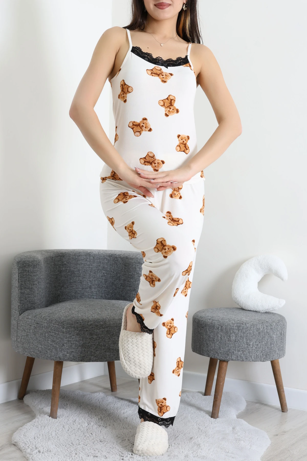 Milan İp Askılı Pijama Takımı Krembej - 320.1287.