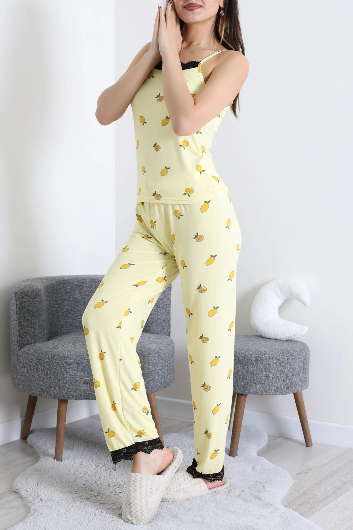 Milan İp Askılı Pijama Takımı Sarılimon - 320.1287.