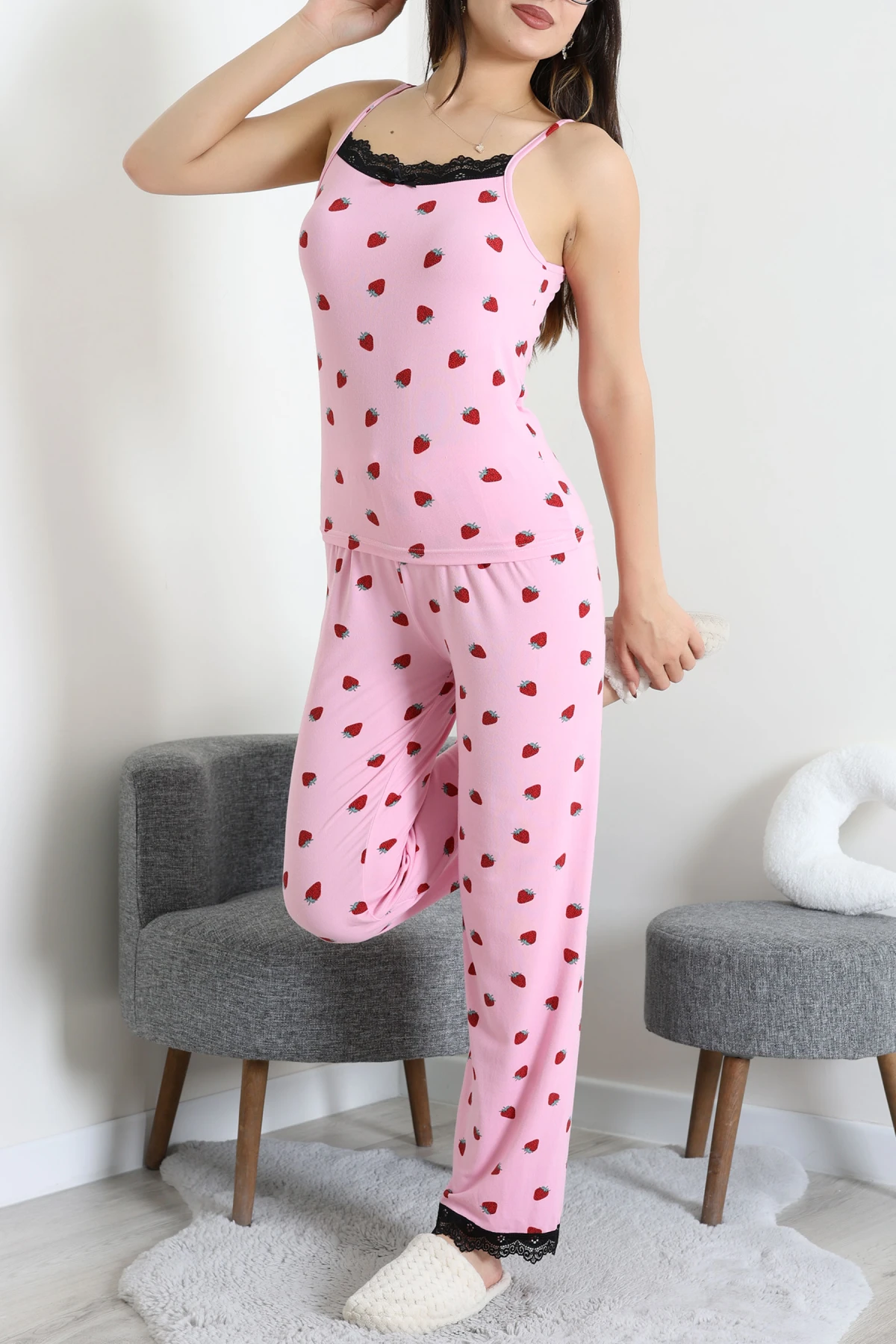 Milan İp Askılı Pijama Takımı Pembeçilek - 320.1287.