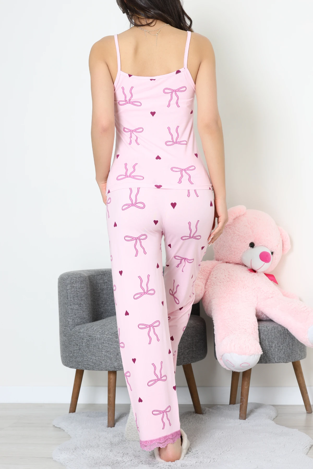 Baskılı İp Askılı Milan Pijama Takımı Pembe - 320.1287.