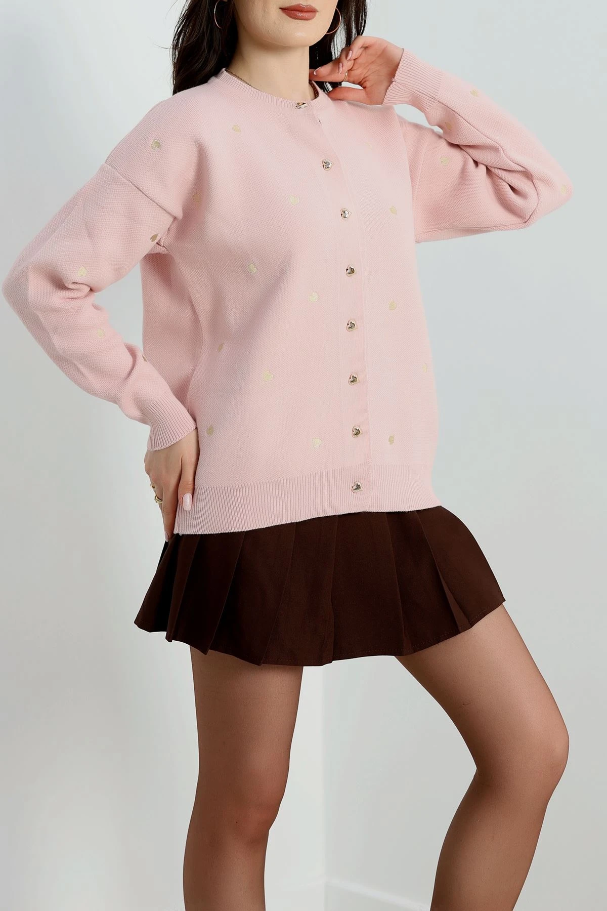 Kalp Detaylı Hırka Pembelatte - 3219.1577.