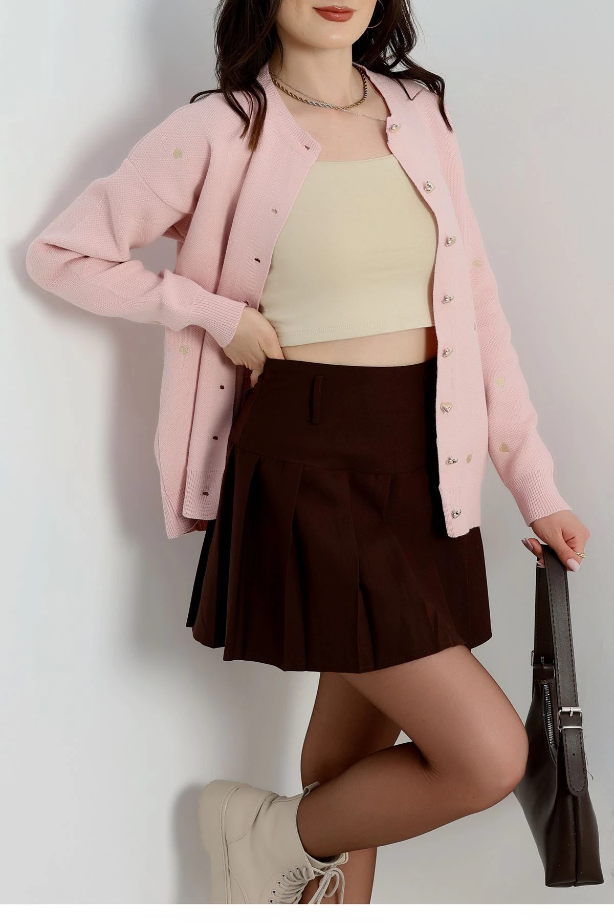 Kalp Detaylı Hırka Pembelatte - 3219.1577.