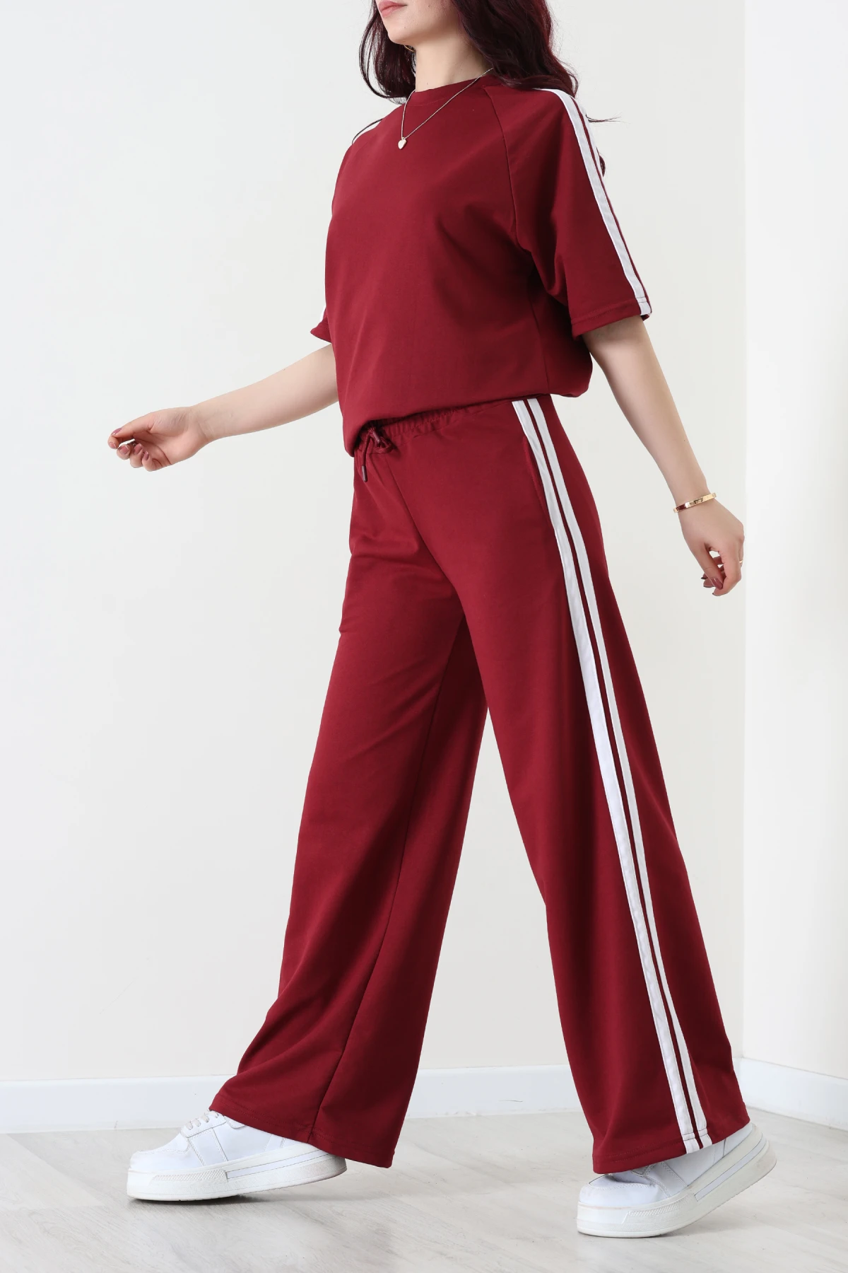 2 İplik Şeritli Eşofman Takımı Bordo - 32262.1567.