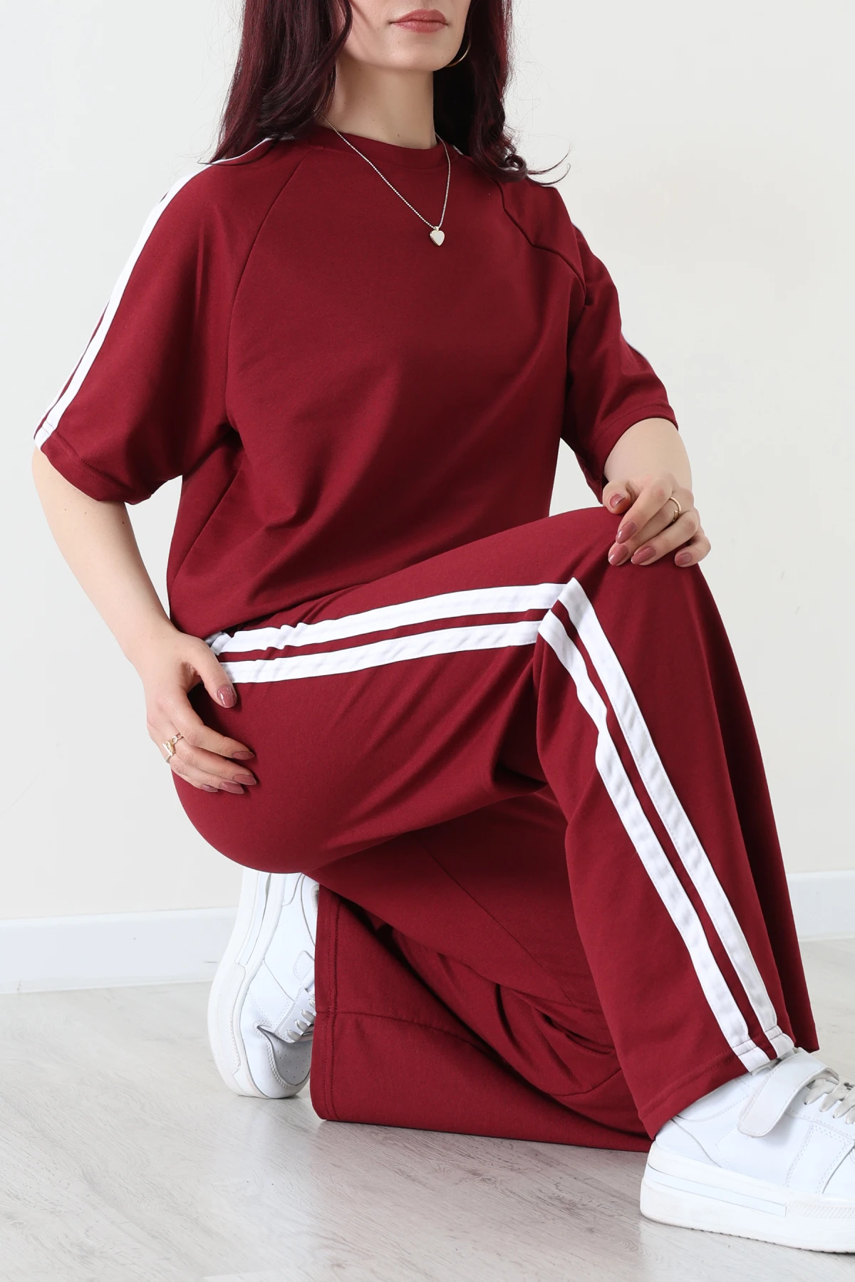 2 İplik Şeritli Eşofman Takımı Bordo - 32262.1567.