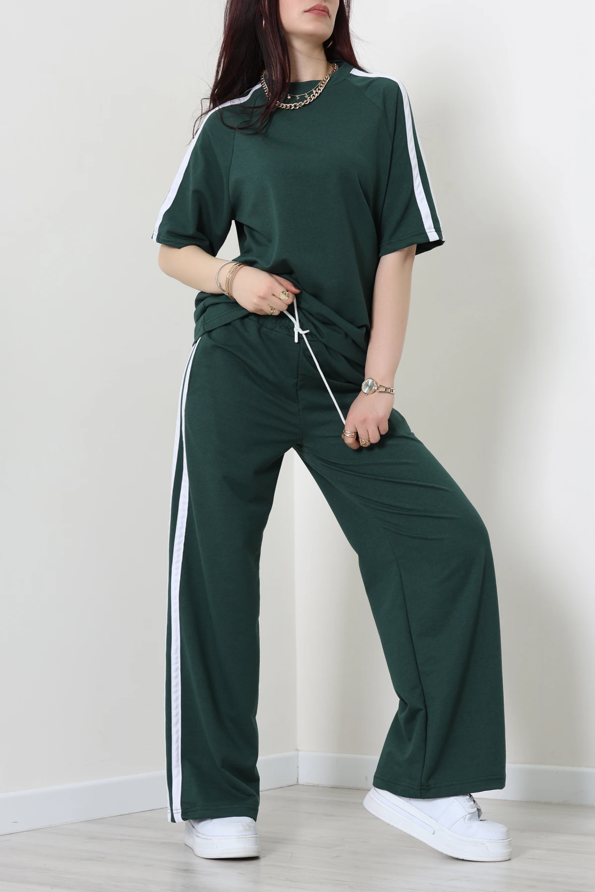 2 İplik Şeritli Eşofman Takımı Zümrüt - 32262.1567.