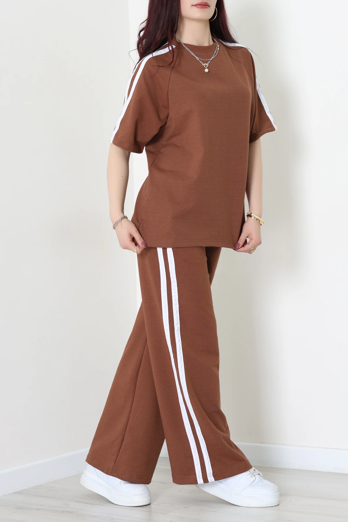 2 İplik Şeritli Eşofman Takımı Kahve - 32262.1567.