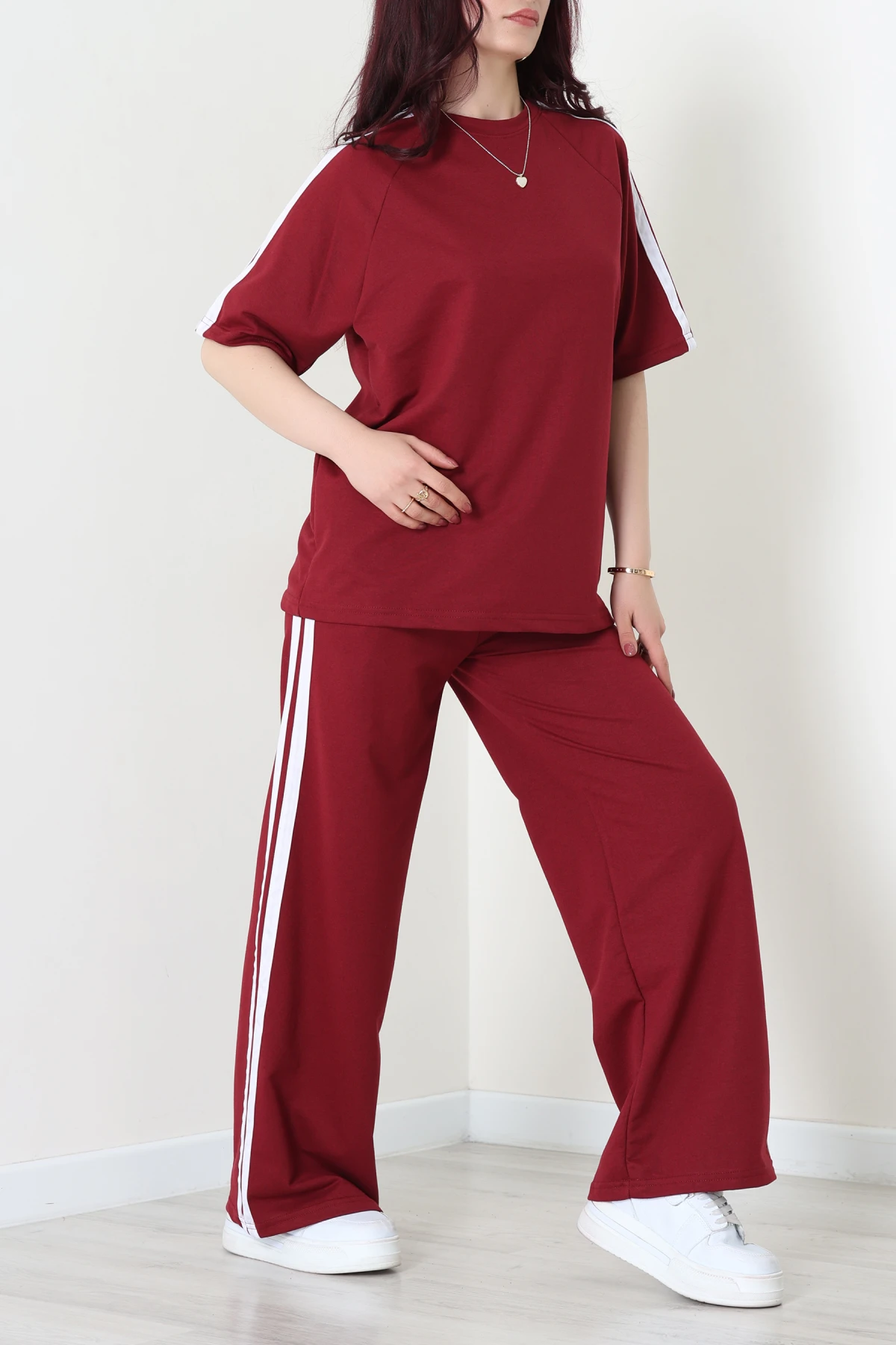 2 İplik Şeritli Eşofman Takımı Bordo - 32262.1567.