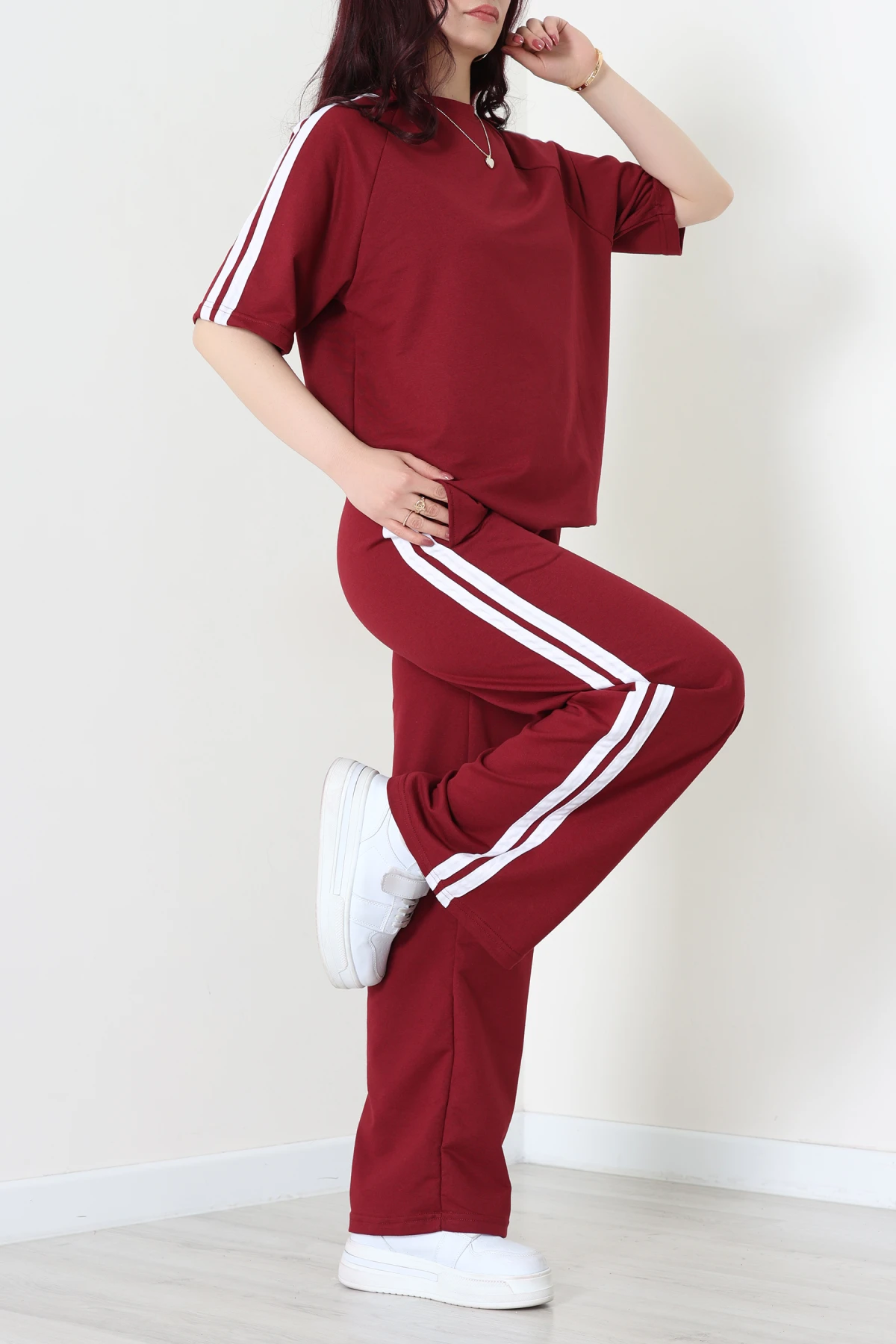 2 İplik Şeritli Eşofman Takımı Bordo - 32262.1567.