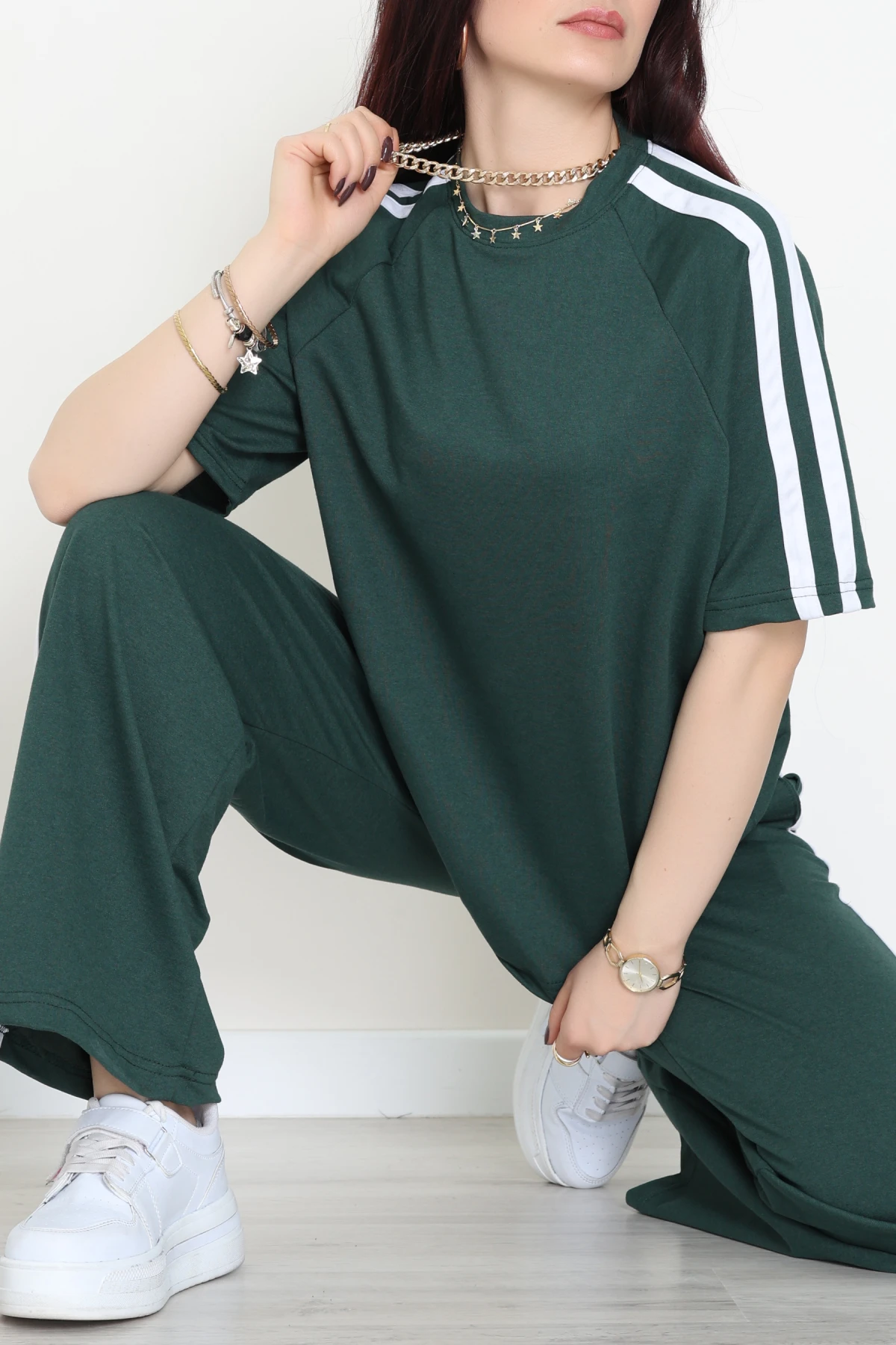 2 İplik Şeritli Eşofman Takımı Zümrüt - 32262.1567.