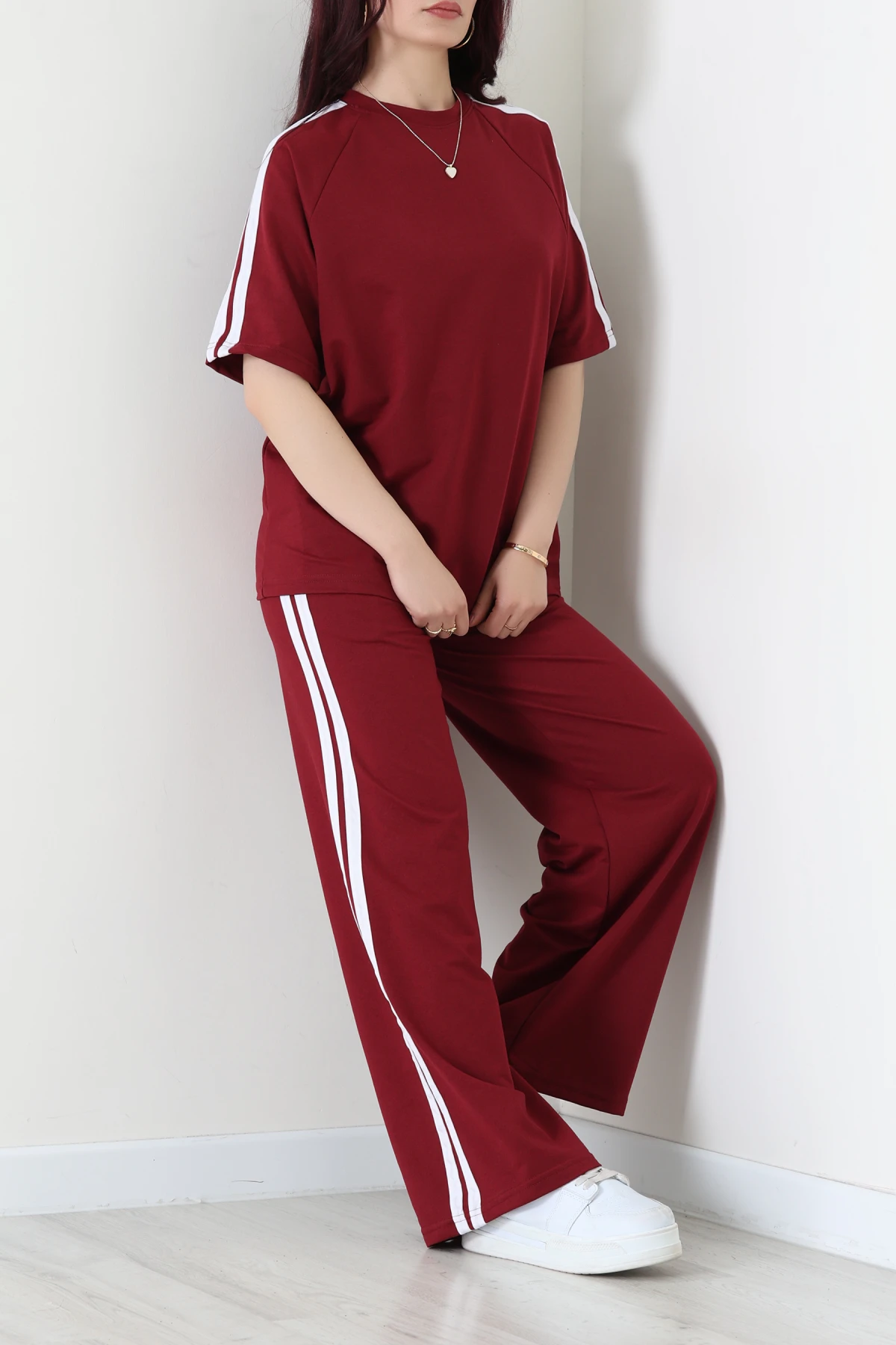 2 İplik Şeritli Eşofman Takımı Bordo - 32262.1567.