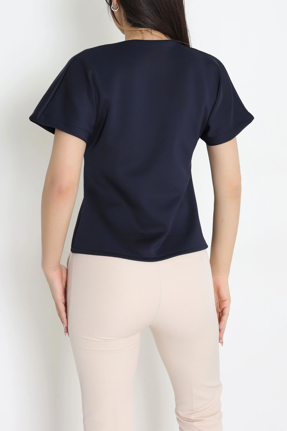 Asimetrik Scuba Kumaş Gold Düğmeli Ceket Lacivert - 32455.2023.