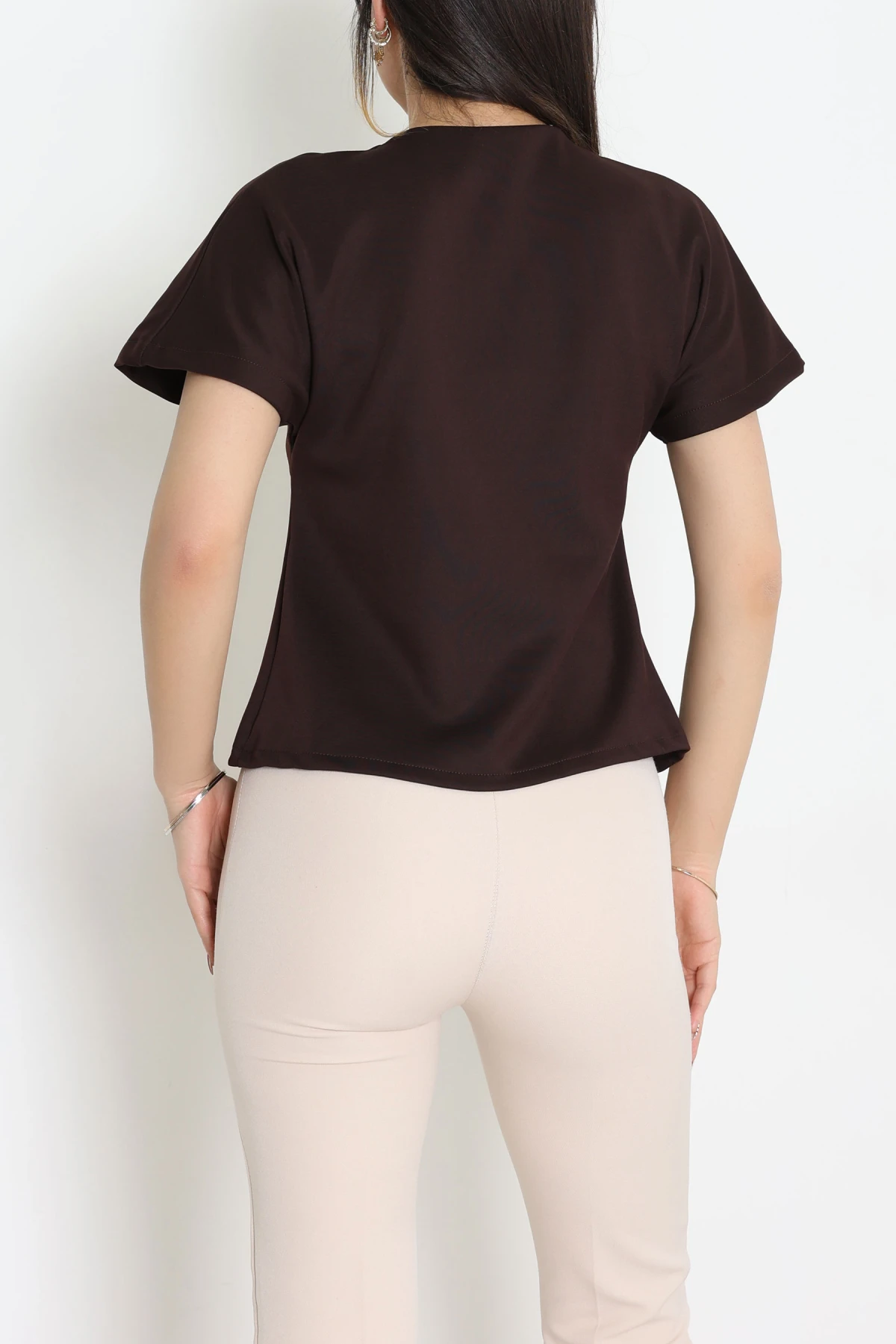 Asimetrik Scuba Kumaş Gold Düğmeli Ceket Acıkahve - 32455.2023.