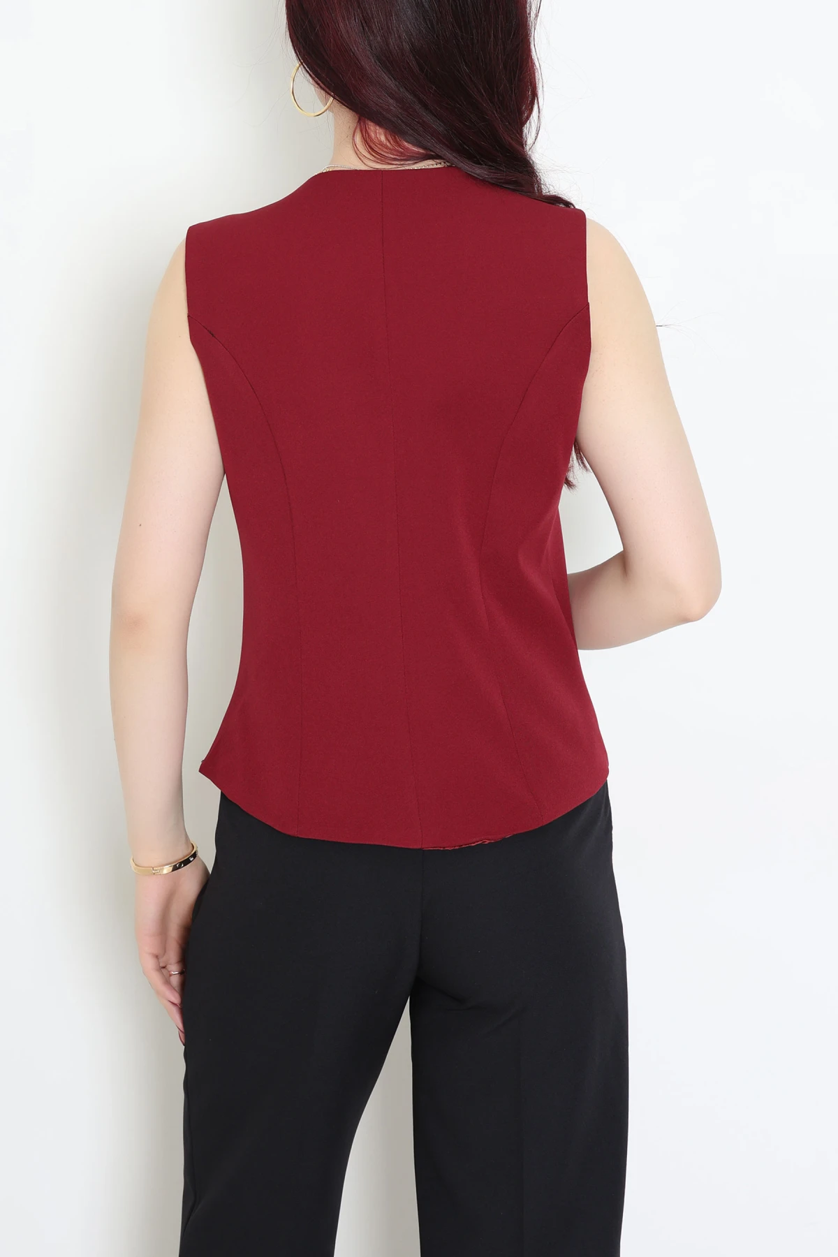 Asimetrik Kesim Astarlı Dabıl Yelek Bordo - 32457.1991.