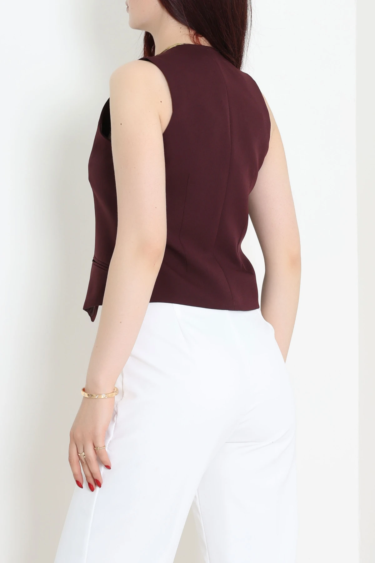 Asimetrik Kesim Astarlı Dabıl Yelek Mürdüm - 32459.1991.