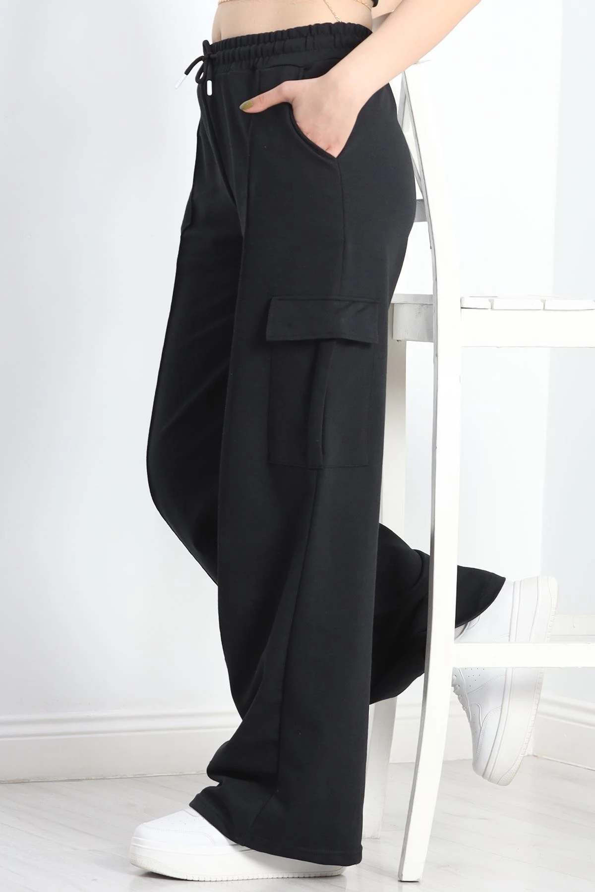 2 İplik Çımalı Kargo Eşofman Altı Siyah - 40020.1857.