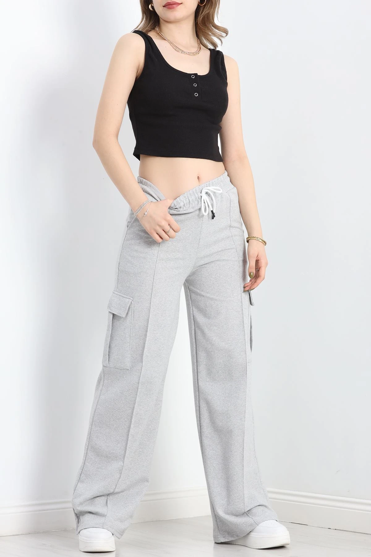 2 İplik Çımalı Kargo Eşofman Altı Gri - 40020.1857.