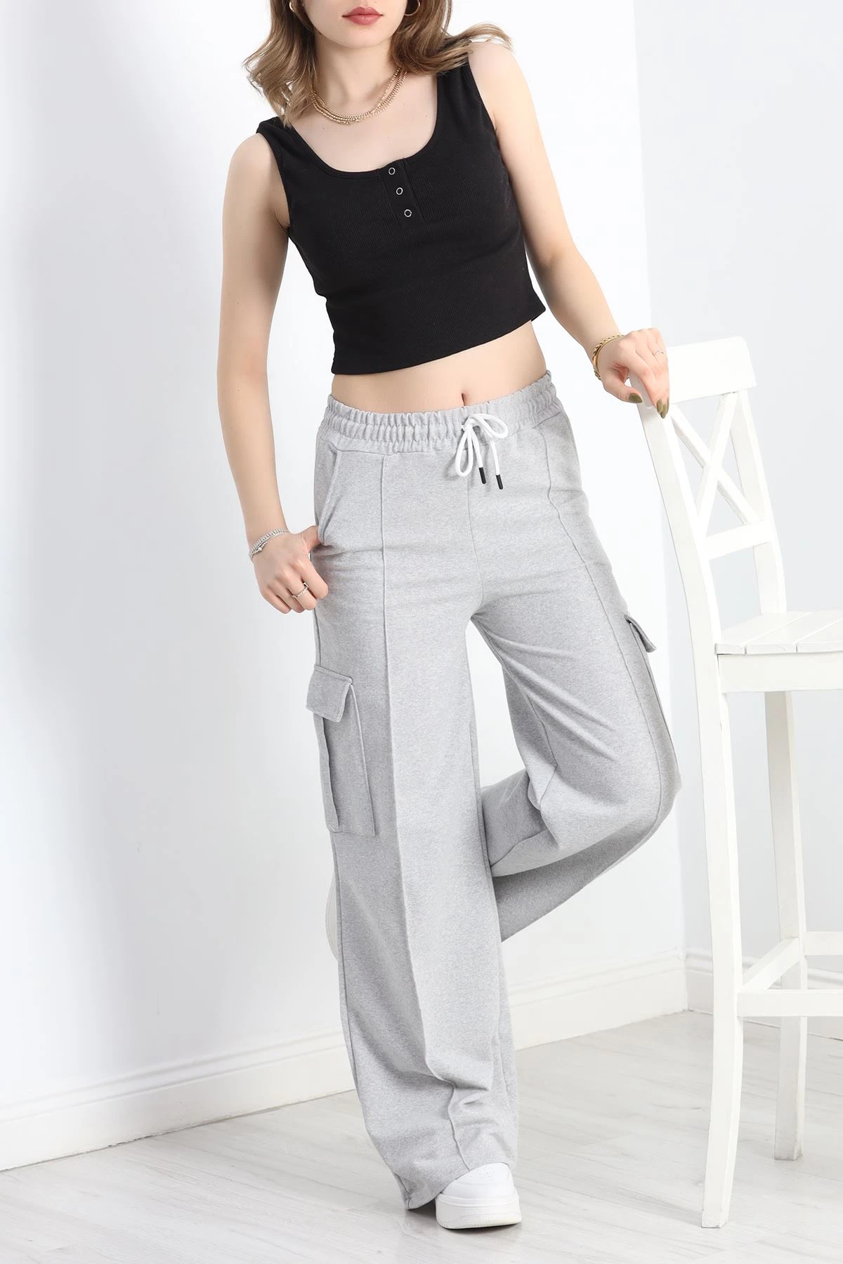 2 İplik Çımalı Kargo Eşofman Altı Gri - 40020.1857.