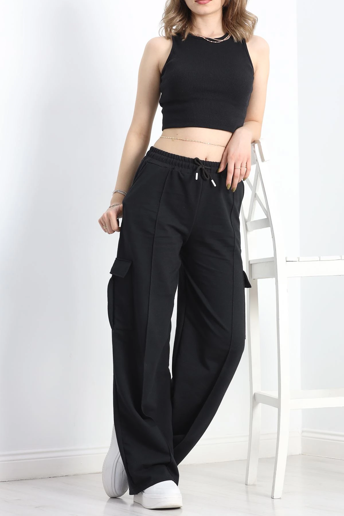 2 İplik Çımalı Kargo Eşofman Altı Siyah - 40020.1857.