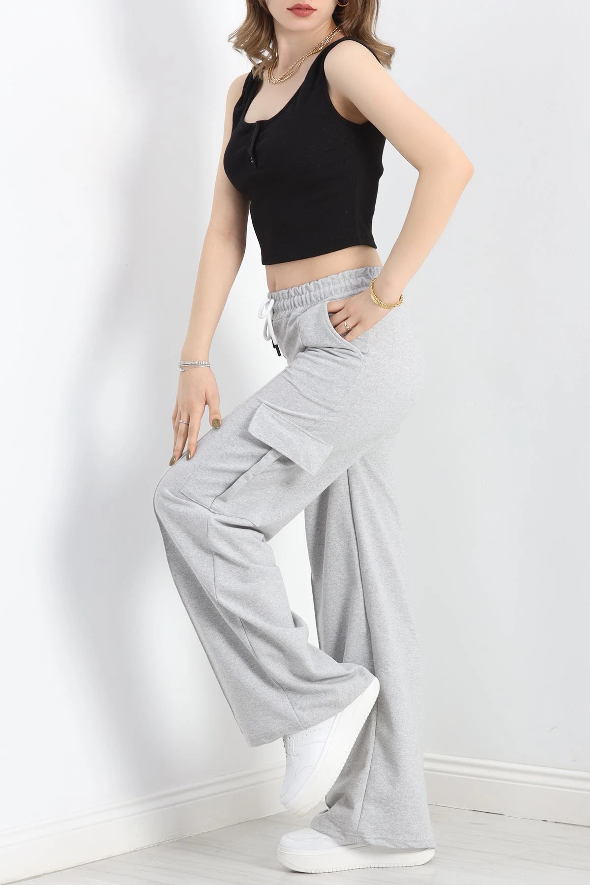 2 İplik Çımalı Kargo Eşofman Altı Gri - 40020.1857.