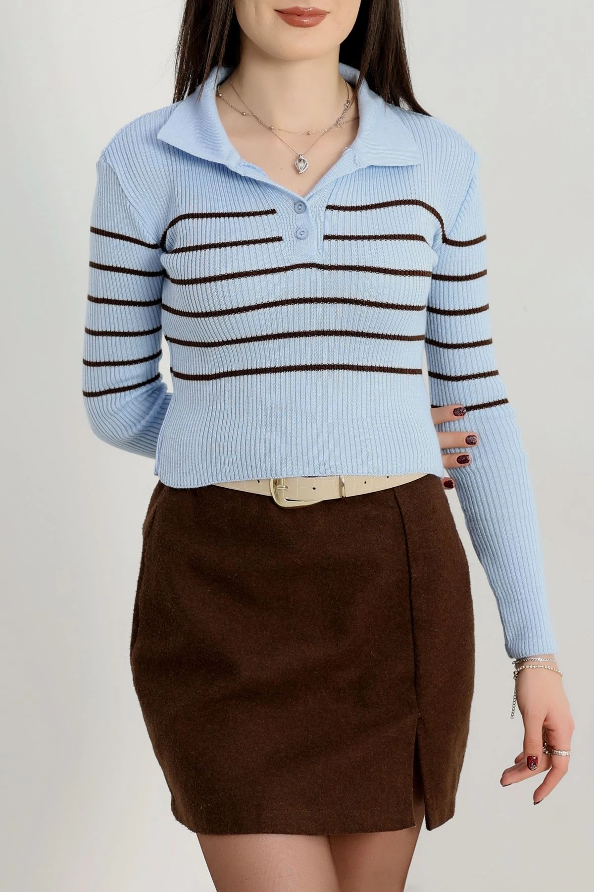 Polo Yaka Çizgili Triko Bebemavi - 4002.2043.