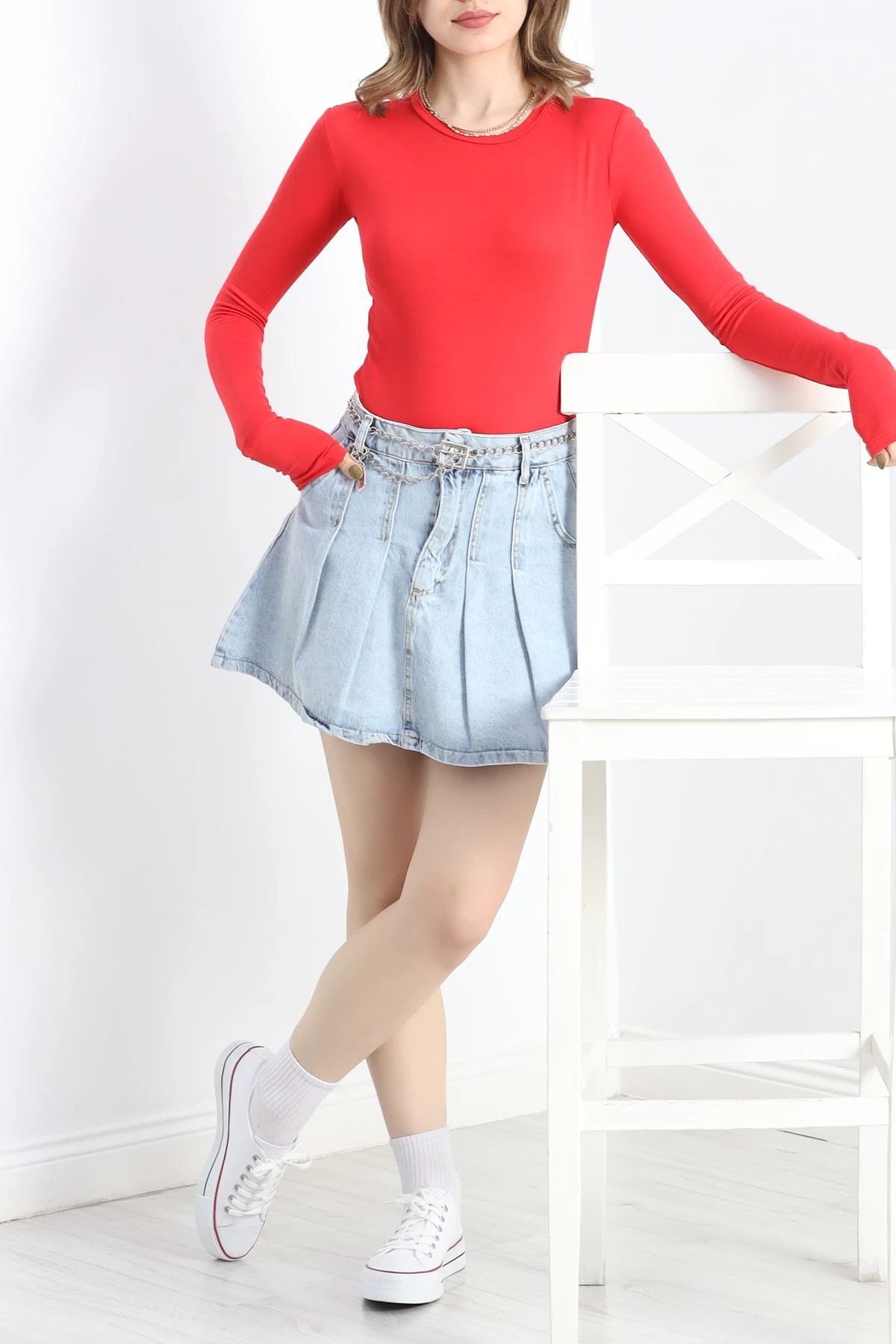 Bisiklet Yaka Parmak Geçmeli Viskon Body Kırmızı - 40075.599.