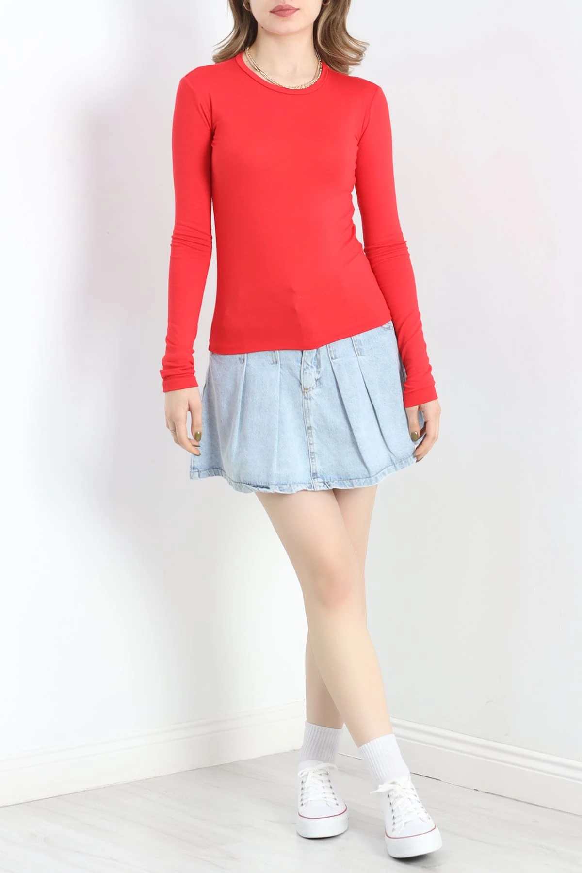 Bisiklet Yaka Parmak Geçmeli Viskon Body Kırmızı - 40075.599.