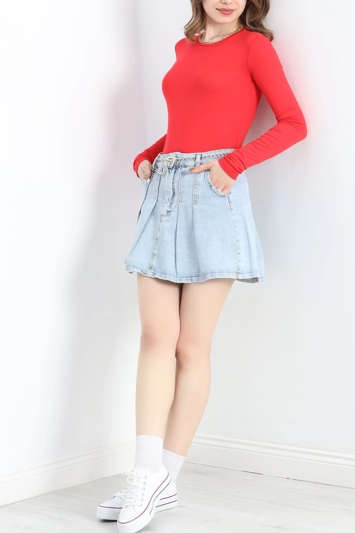 Bisiklet Yaka Parmak Geçmeli Viskon Body Kırmızı - 40075.599.