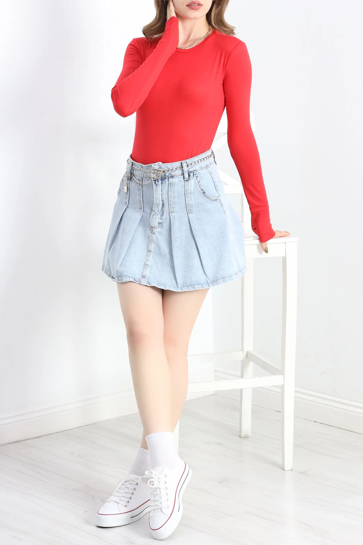 Bisiklet Yaka Parmak Geçmeli Viskon Body Kırmızı - 40075.599.