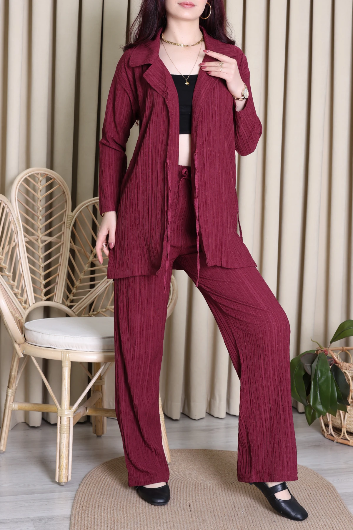 Bağlamalı Kaş Takım Bordo - 4159.1247.