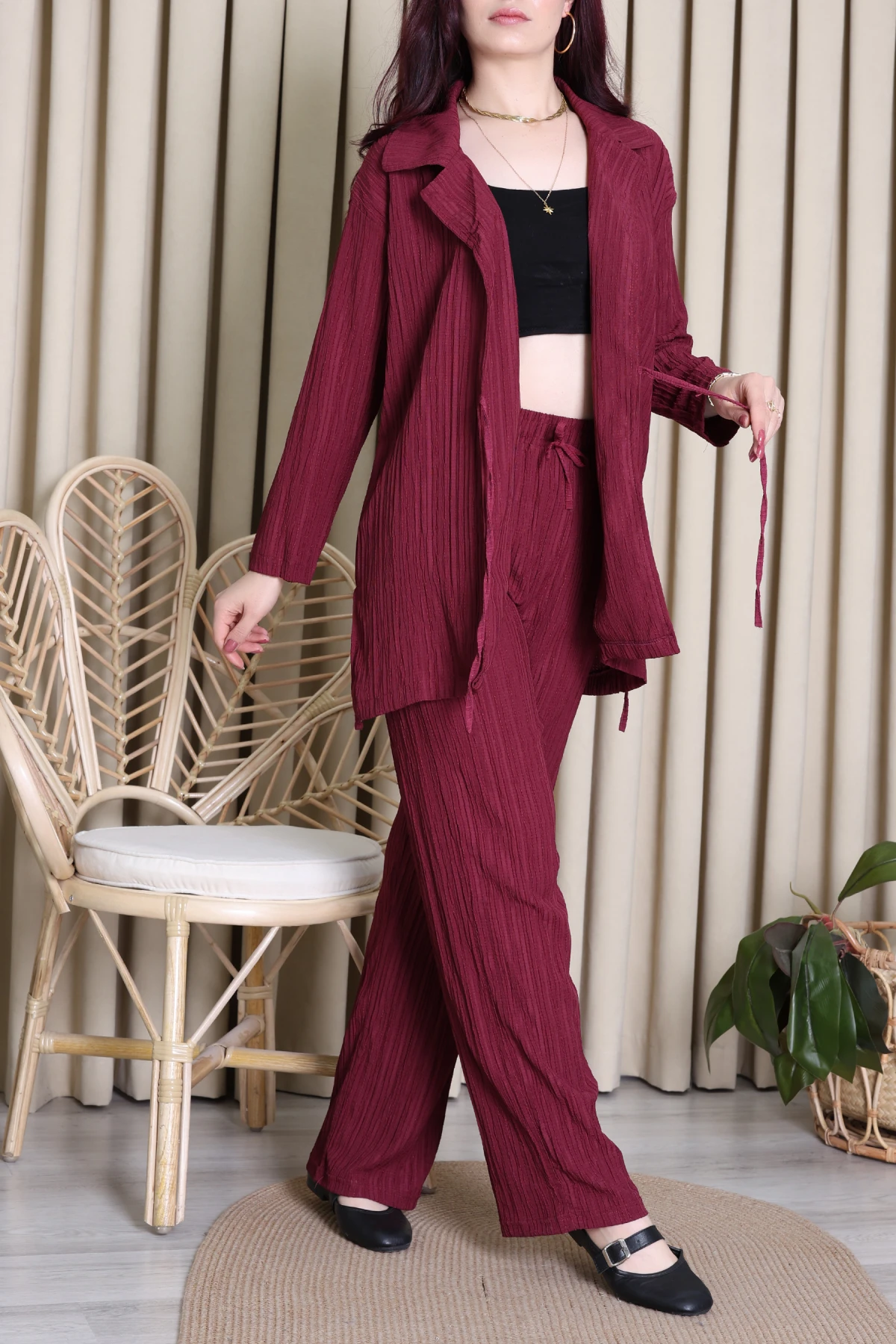 Bağlamalı Kaş Takım Bordo - 4159.1247.