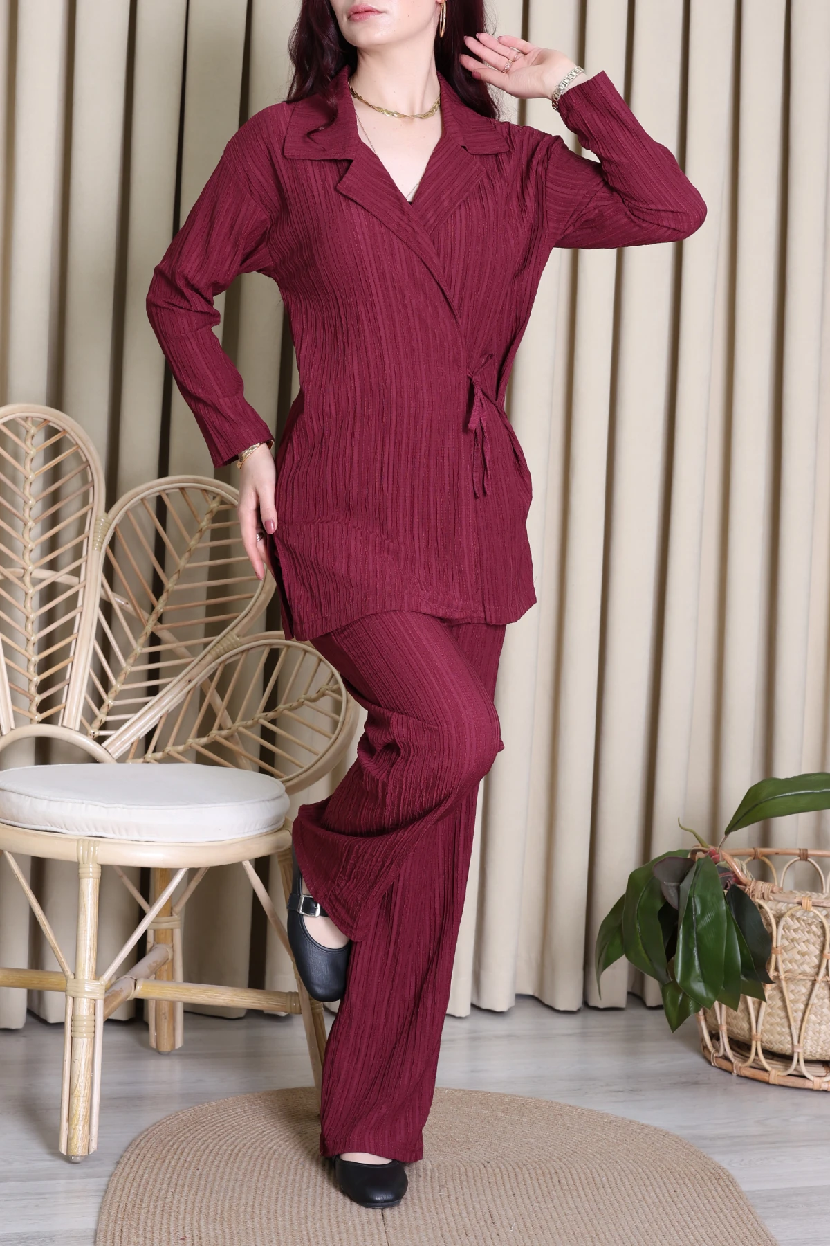 Bağlamalı Kaş Takım Bordo - 4159.1247.