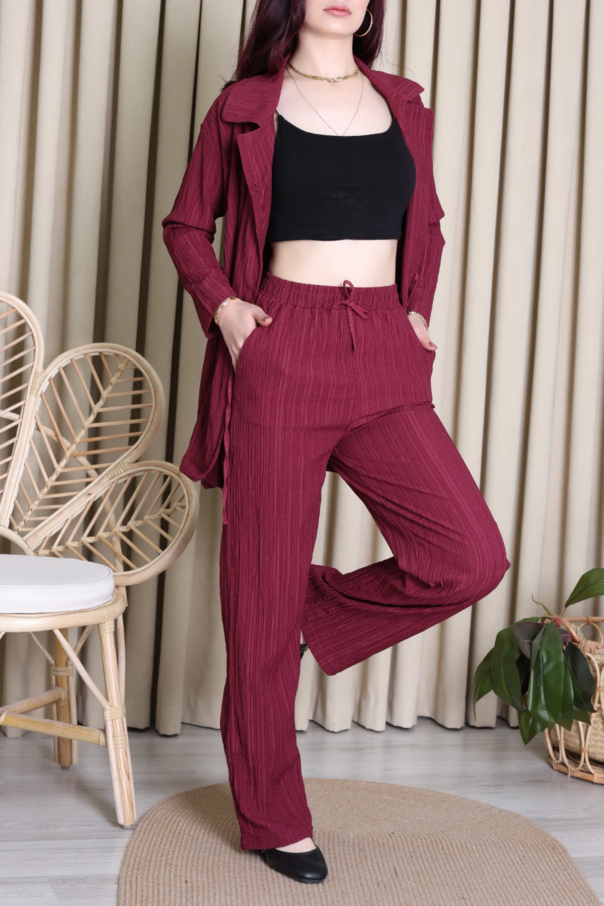 Bağlamalı Kaş Takım Bordo - 4159.1247.