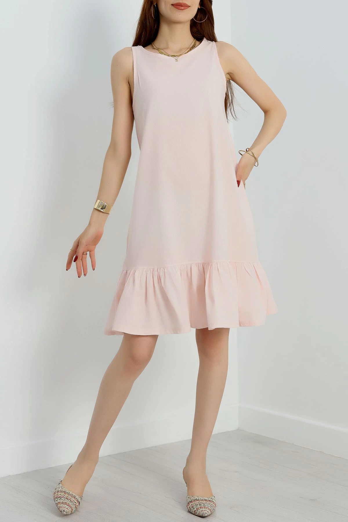 Altı Fırfırlı Elbise Pudra - 41851.1723.