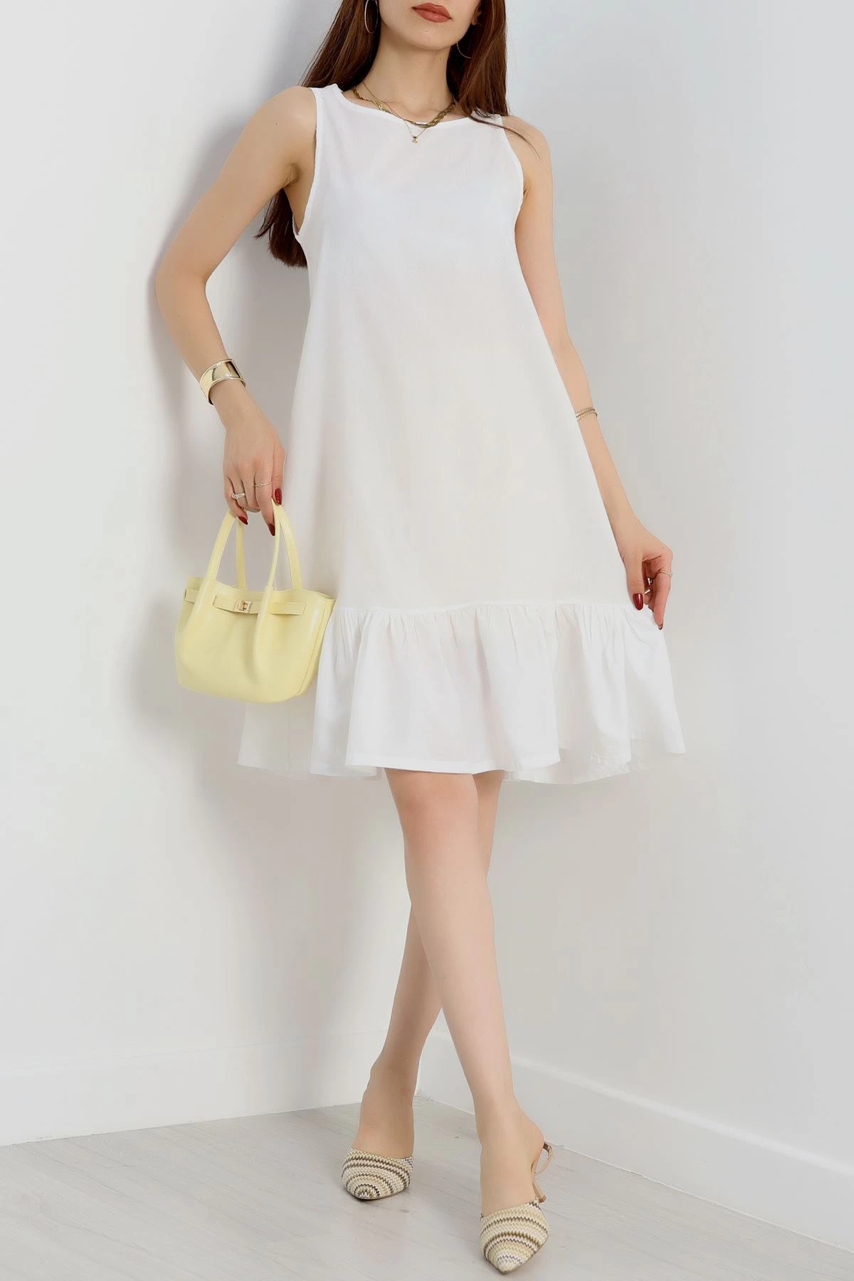 Altı Fırfırlı Elbise Beyaz - 41851.1723.