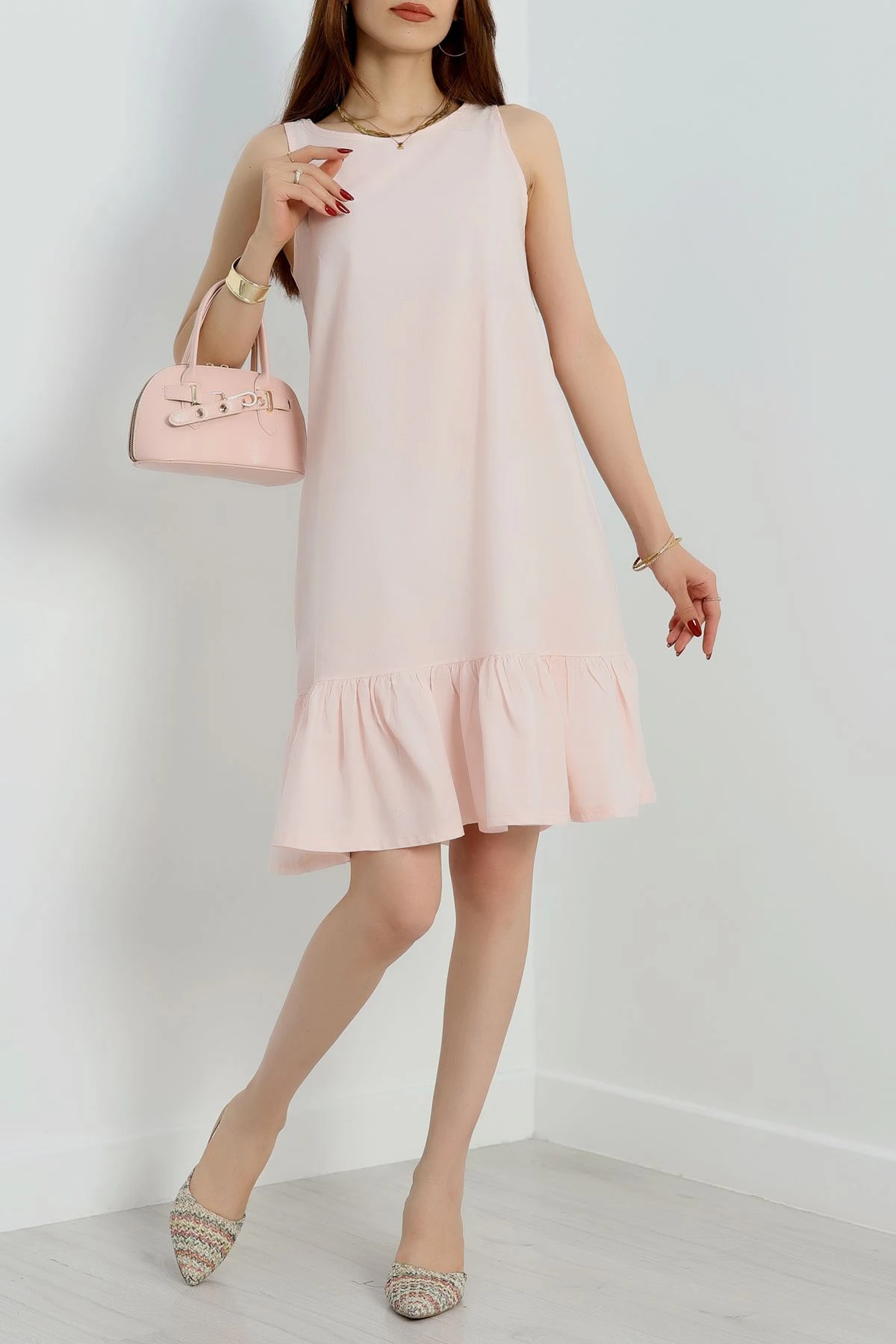 Altı Fırfırlı Elbise Pudra - 41851.1723.